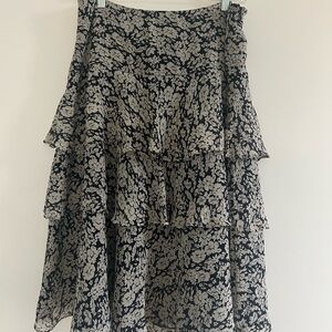 Ralph Lauren Black and White SILK A-Line Skirt